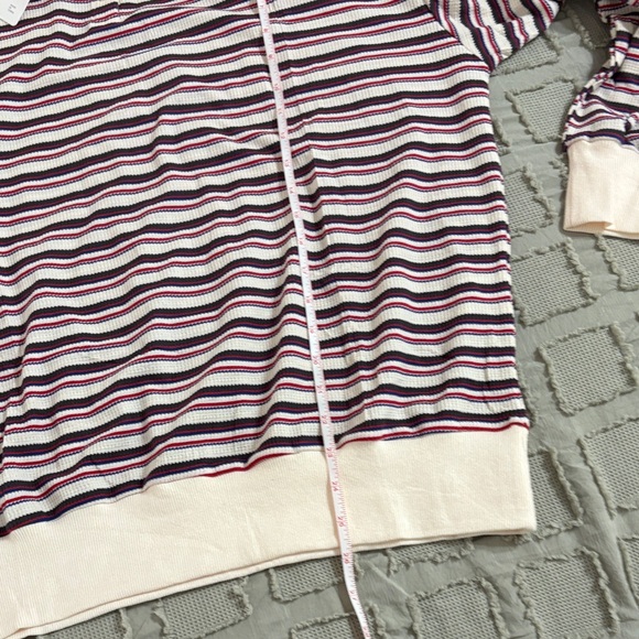 ReoRia Striped Cream and Purple Women's Crewneck Sweater - Picture 6 of 7
